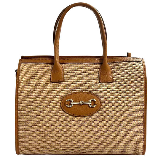 Modarno Shopper Shoulder Bag genuine leather and raffia 27x12x22: Leather