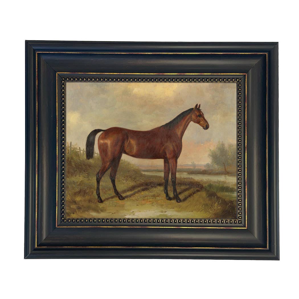 Hunter in a Landscape Vintage Painting Print on Canvas: Gold Florentine Leaf / 8" x 10"