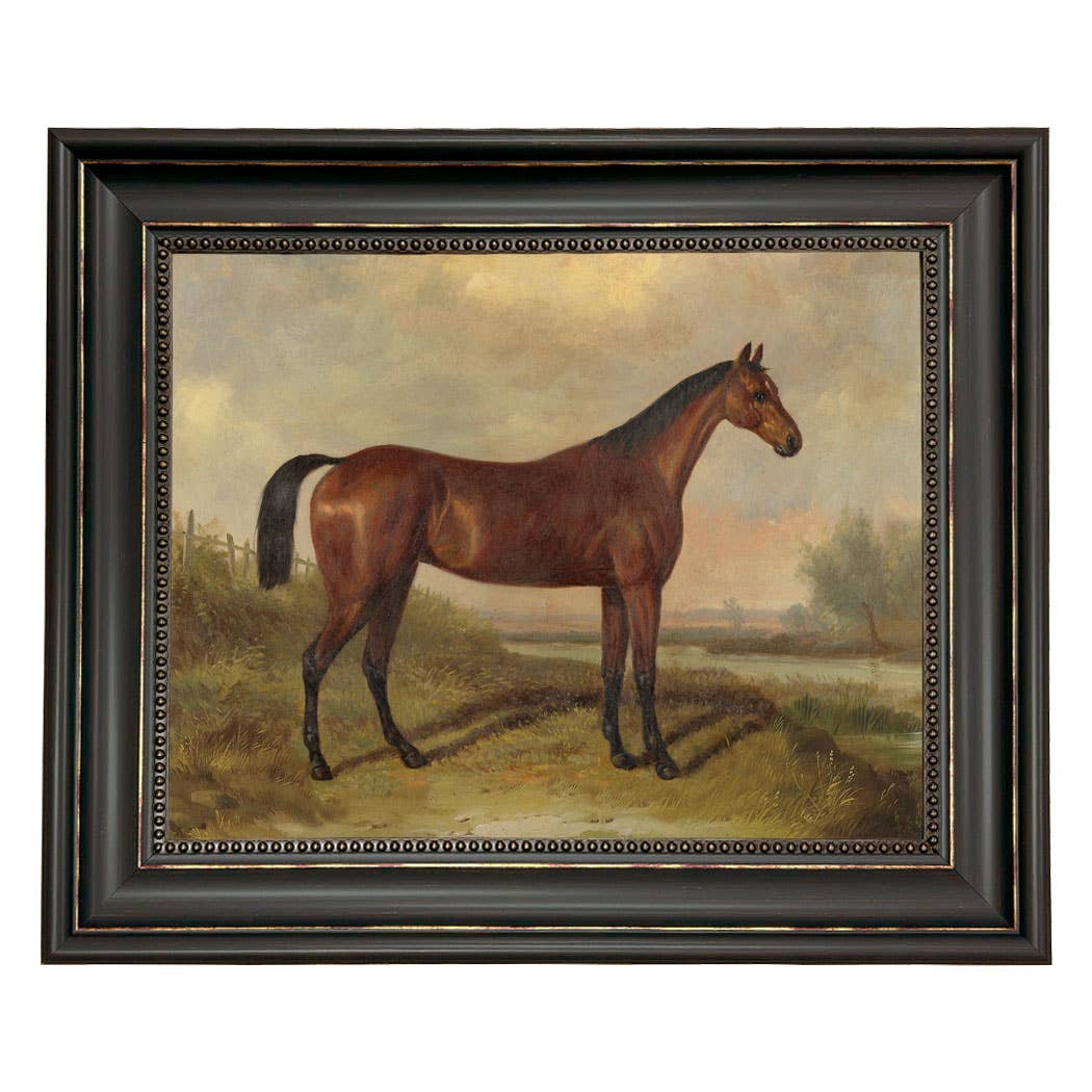 Hunter in a Landscape Vintage Painting Print on Canvas: Gold Florentine Leaf / 8" x 10"