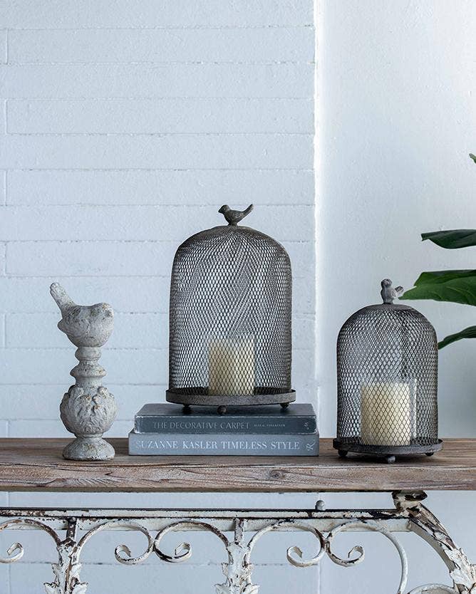 S/2 Sparrow Antique Mesh Candle Holders - Gray