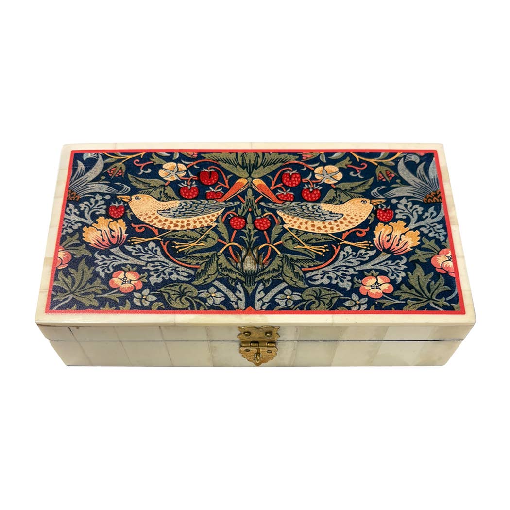 Strawberry Thief Printed Genuine Bone Jewelry Storage Box