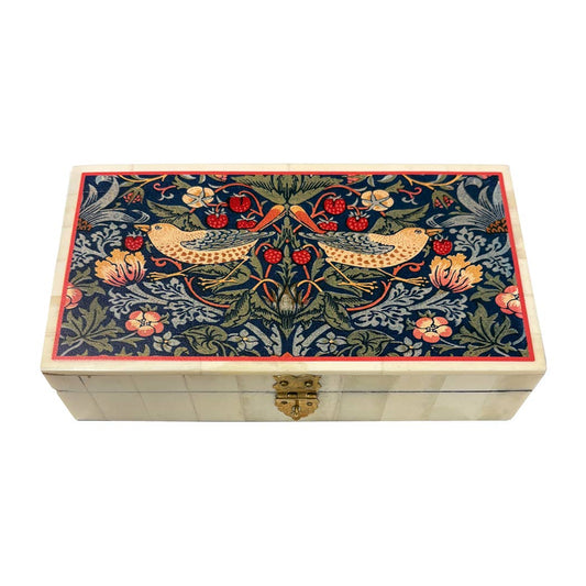 Strawberry Thief Printed Genuine Bone Jewelry Storage Box