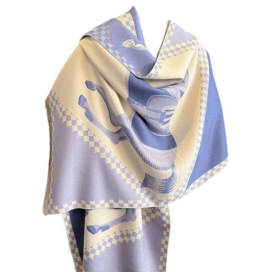 AWST Int'l Horses in Blankets Acrylic Cashmere Scarf: Blue