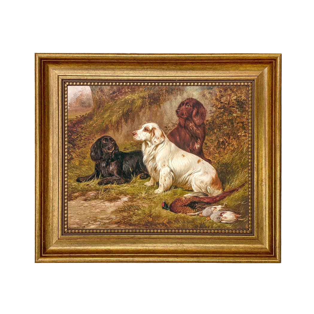 Spaniels at Rest by Colin Graeme Framed Painting Print: Narrow Distressed Black/Copper-Bead / 5" x 6"