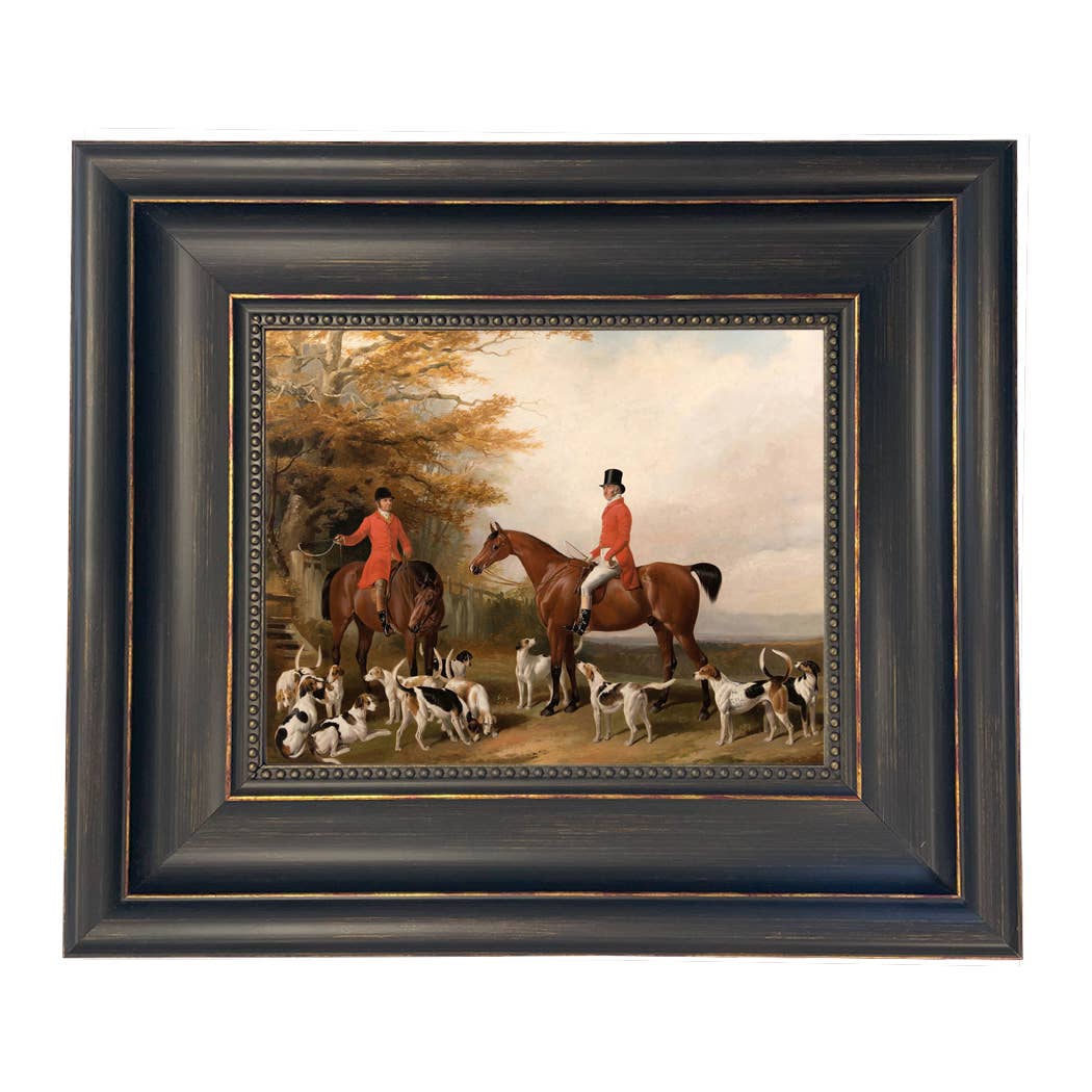 The Meeting Fox Hunt Scene Vintage Painting Print on Canvas: Gold Florentine Leaf / 8" x 10"