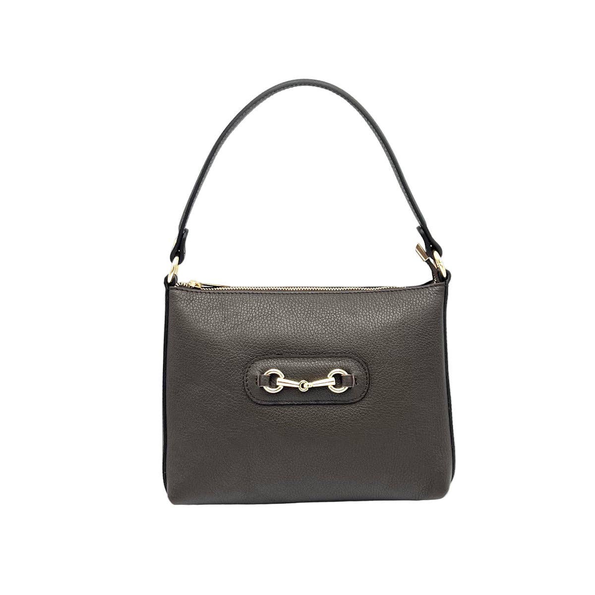 Genuine leather shoulder bag with crossbody strap, Made in Italy, art. 112660: Black