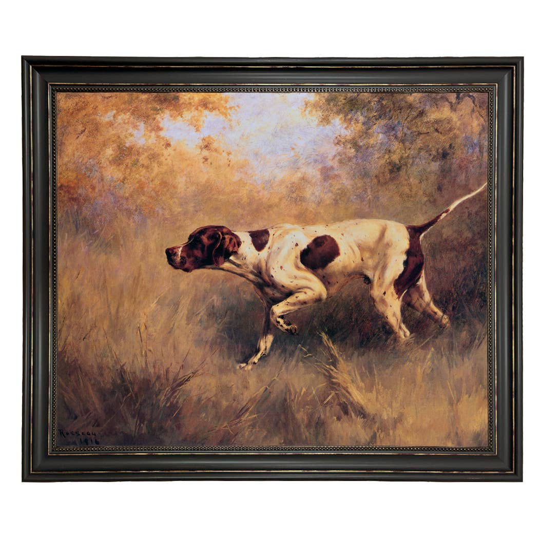 On Point English Pointer Framed Painting Print | Wall Art: Wide Distressed Black/Copper-Bead / 5" x 6"