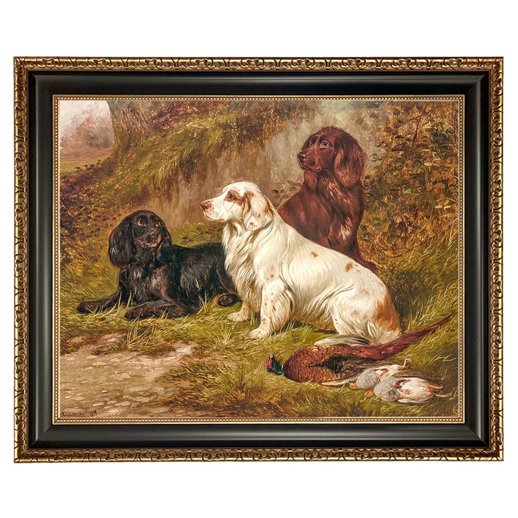 Spaniels at Rest by Colin Graeme Framed Painting Print: Narrow Distressed Black/Copper-Bead / 5" x 6"