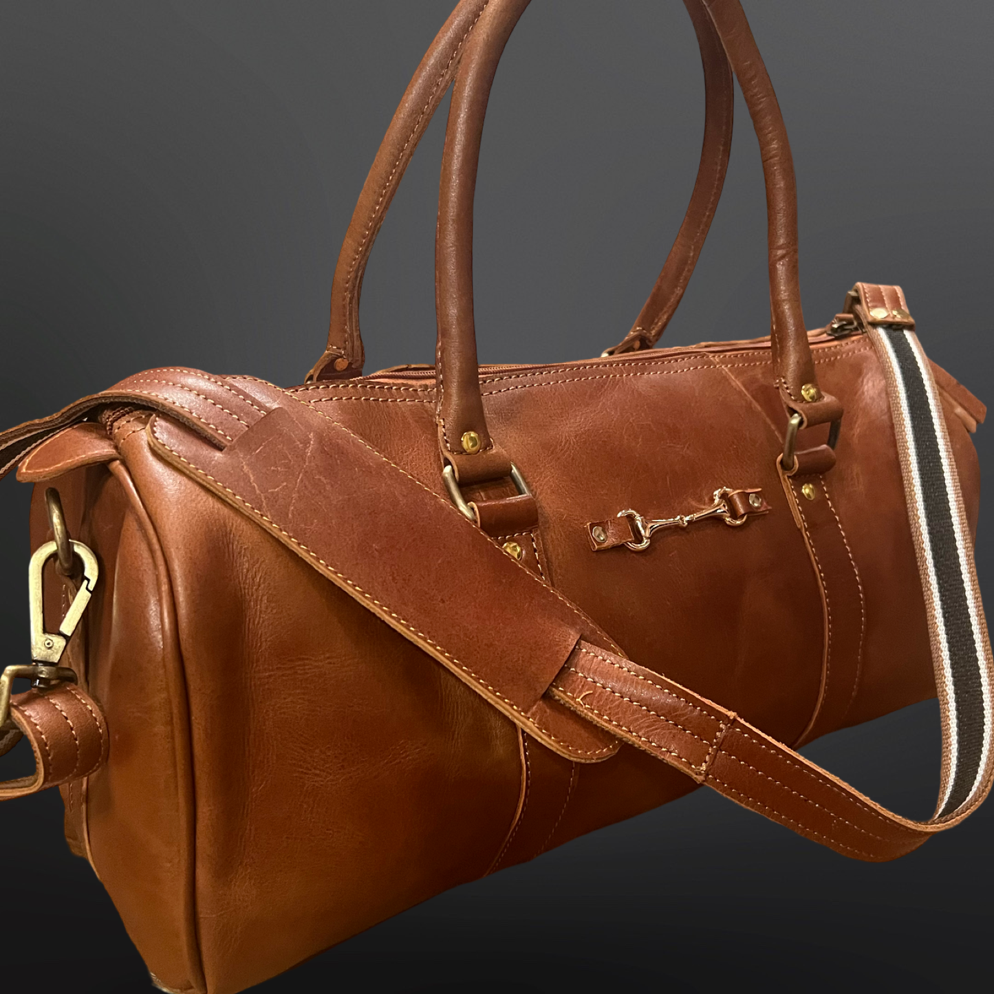 Equestrian Leather Duffle Bag Style Handbag Snaffle Bit : Black