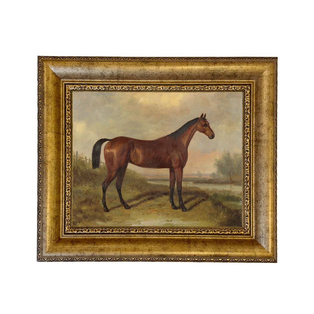 Hunter in a Landscape Vintage Painting Print on Canvas: Gold Florentine Leaf / 8" x 10"