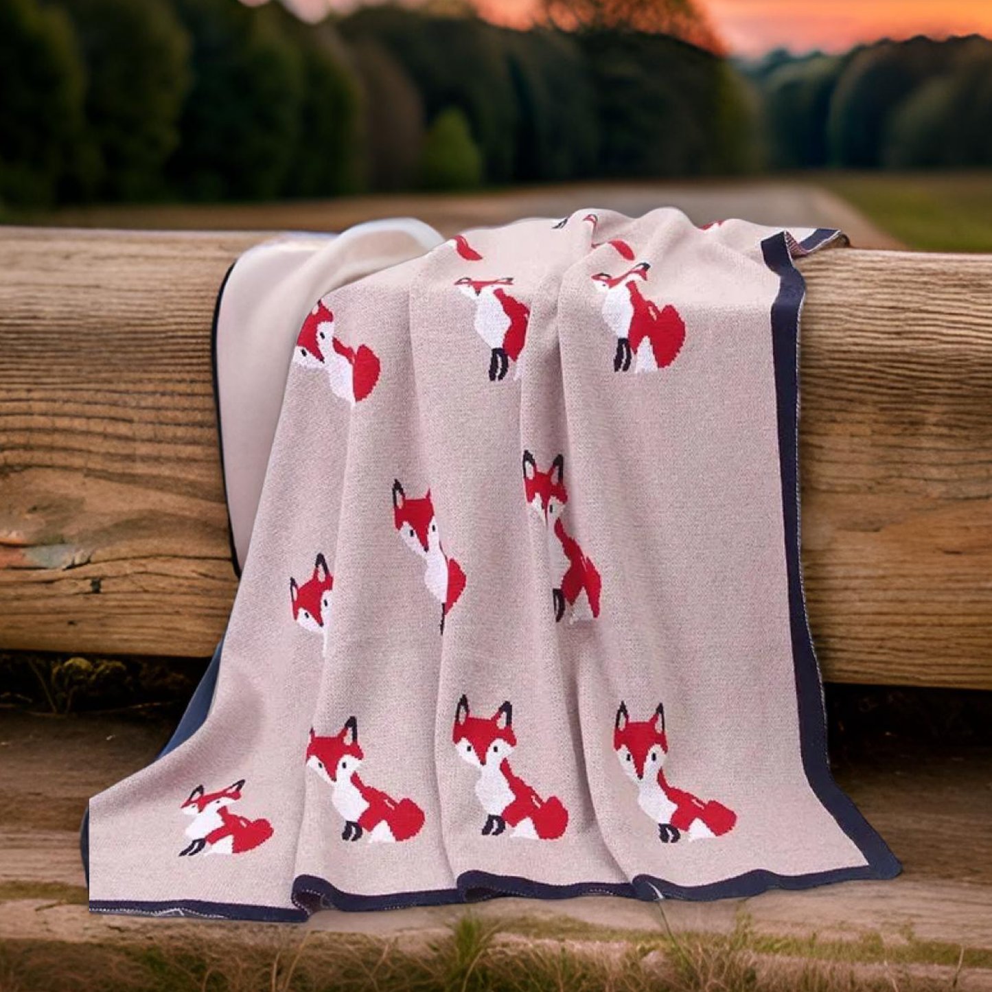 Equestrian Fox Cotton Baby Blanket: Gray
