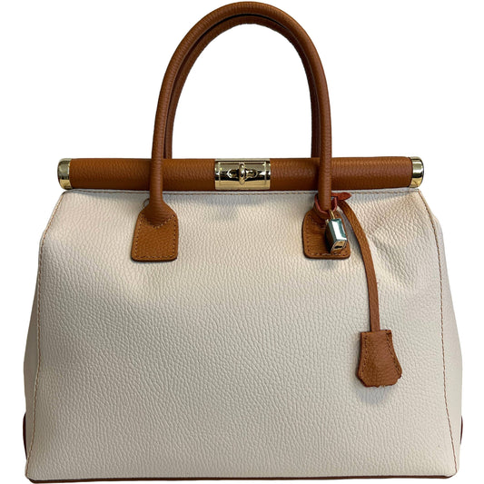 Modarno Handbag Women's Leather Handbag with Shoulder Strap: Beige Leather