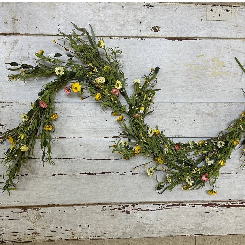 Mixed Spring Flower Garland, Foam,  64 inch, GR, CR, PI, YE
