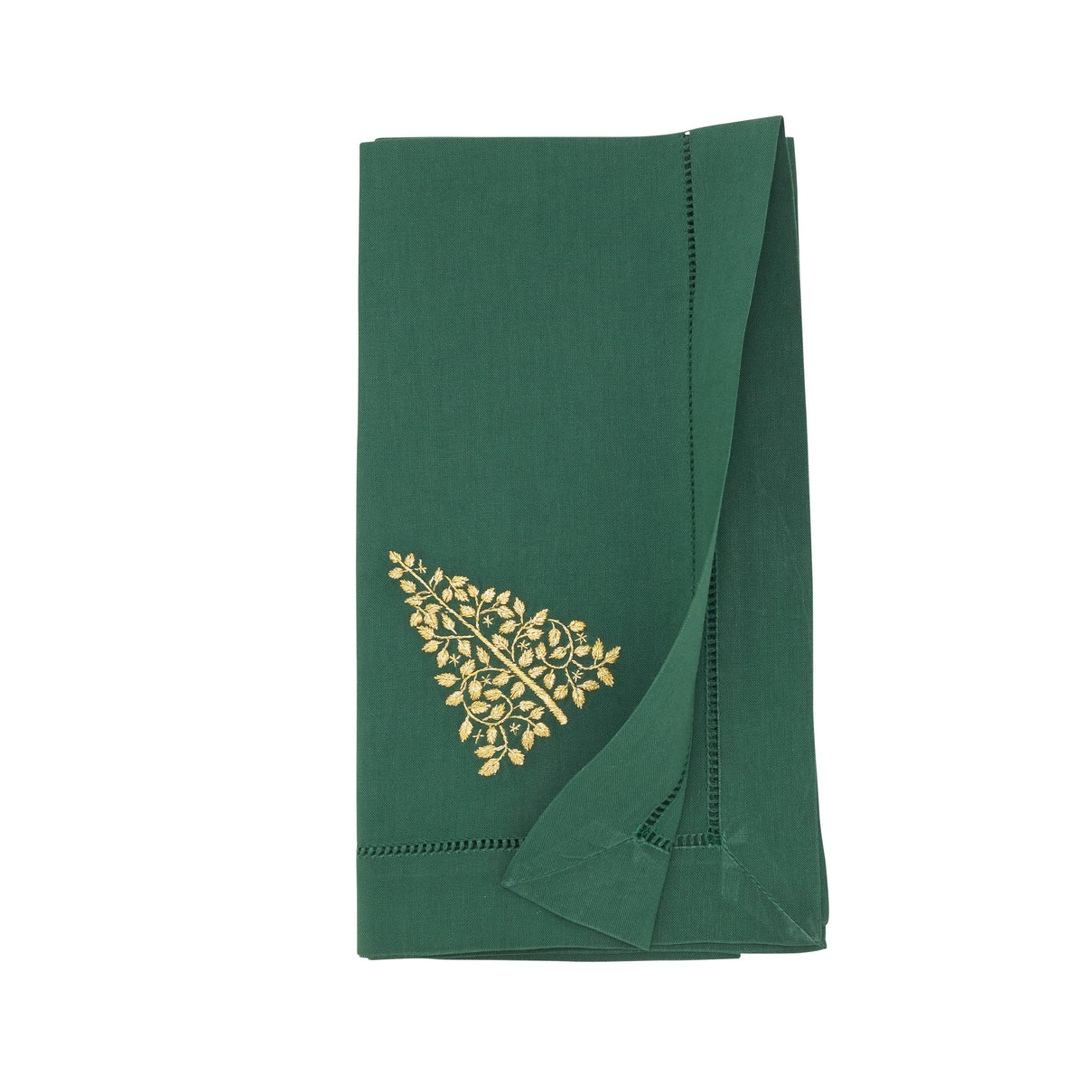 Embroidered Christmas Tree Hemstitch Napkin: Jasper Green / 20"
