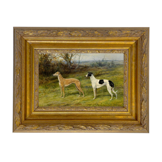 Two Greyhounds by Heywood Hardy Painting Print | Wall art: Ornate Antiqued Gold/Gesso / 7″ x 11″