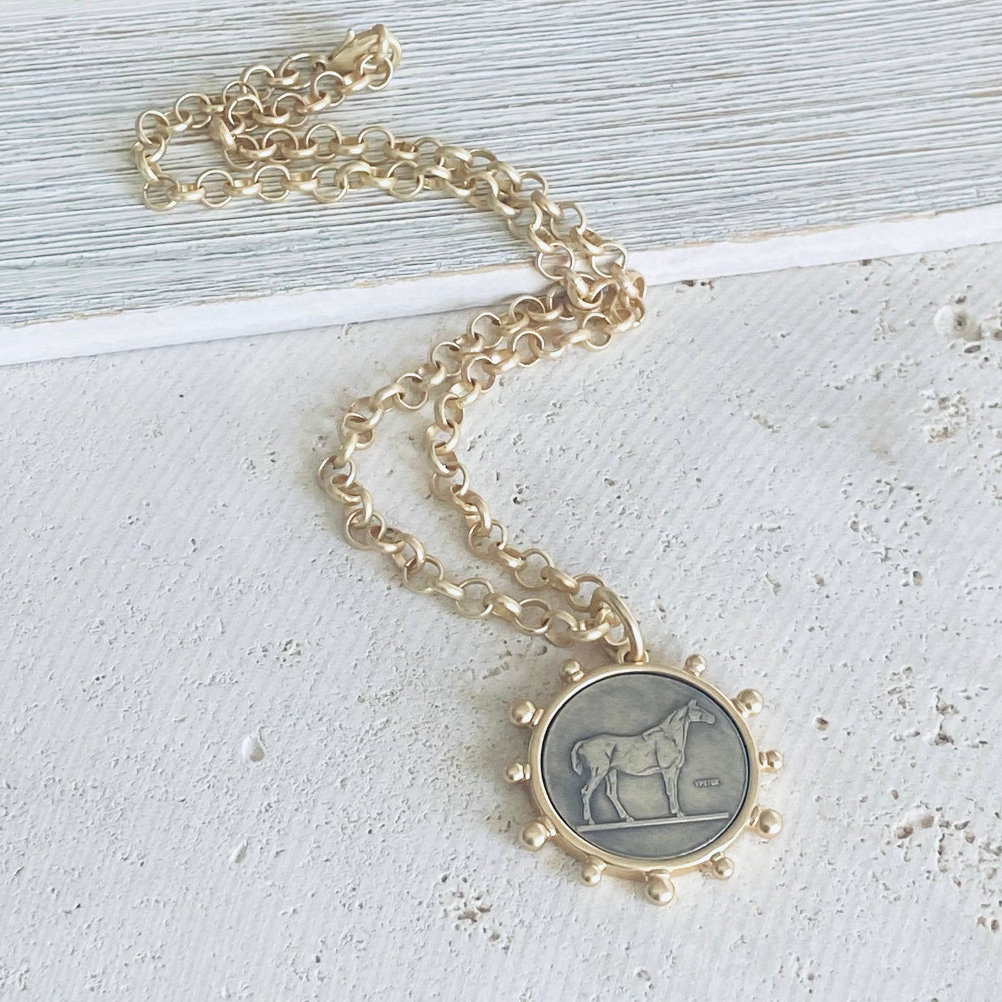 Matte Gold Horse Coin Necklace