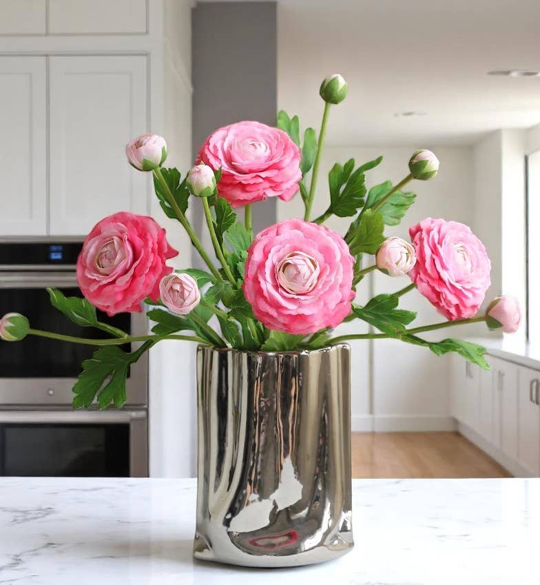 18"-Ultra Realistic Artificial Real Touch Ranunculus: Soft Coral Peach