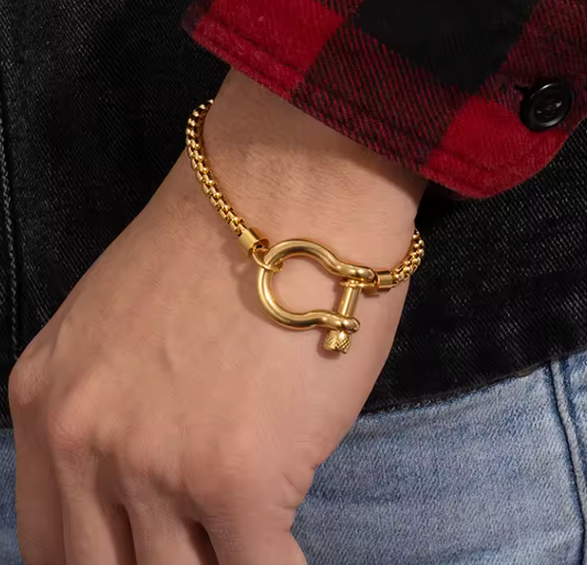 Horse Bit Carabiner Bracelet- Steel - Charm Bracelet 14K PVD: Yellow Gold