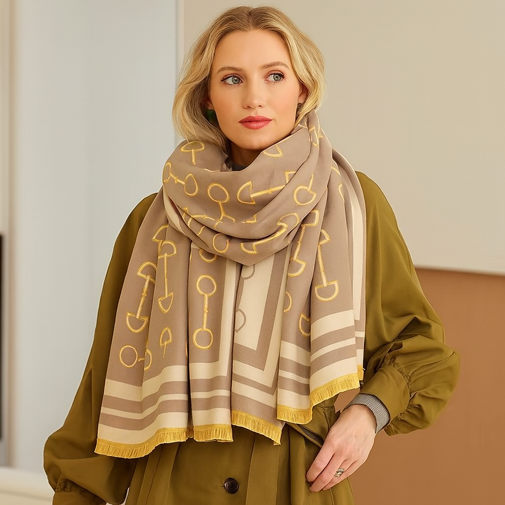 Equestrian Snaffle Bit Horse Design Winter Scarf Wrap: Black