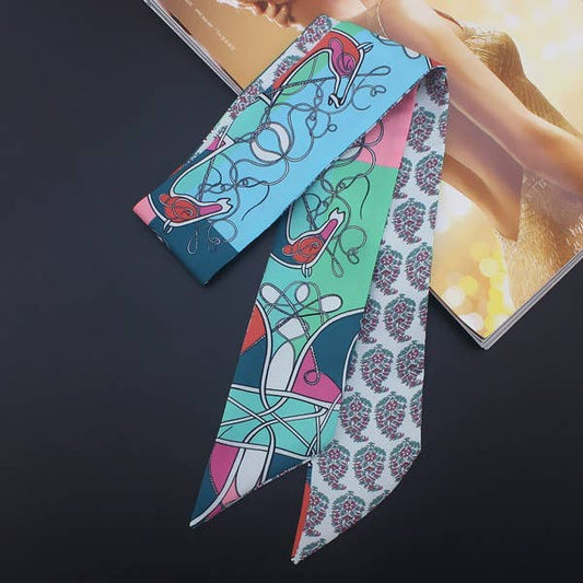 Equestrian Horse Ribbon Scarf and Round Orange Gift Box: Green