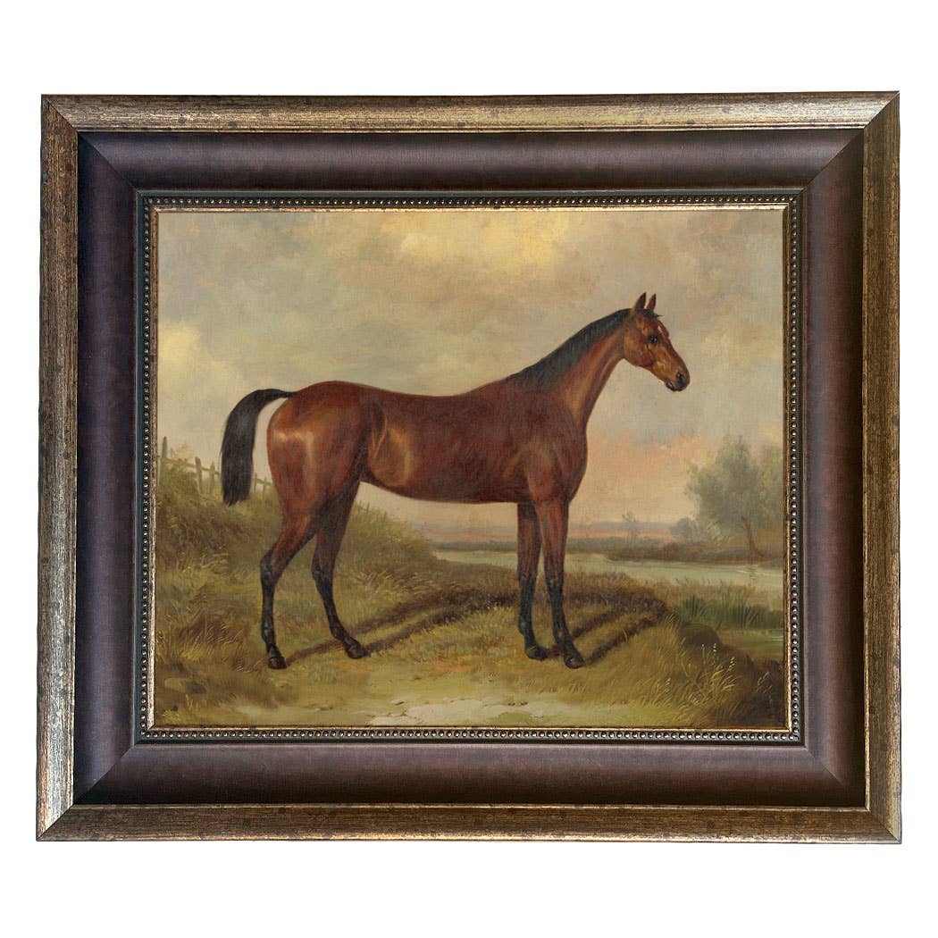 Hunter in a Landscape Vintage Painting Print on Canvas: Gold Florentine Leaf / 8" x 10"