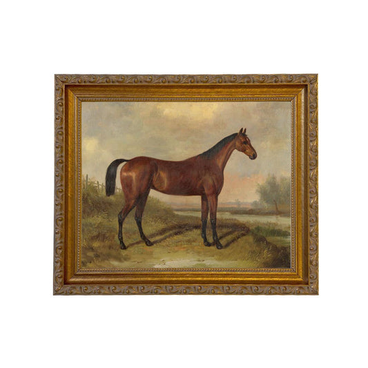 Hunter in a Landscape Vintage Painting Print on Canvas: Gold Florentine Leaf / 8" x 10"