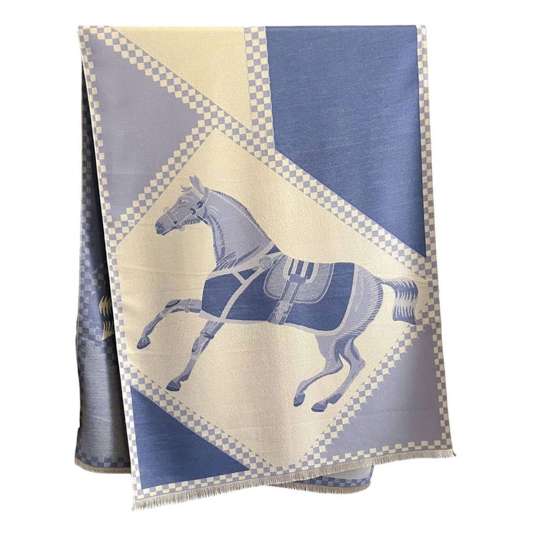 AWST Int'l Horses in Blankets Acrylic Cashmere Scarf: Blue