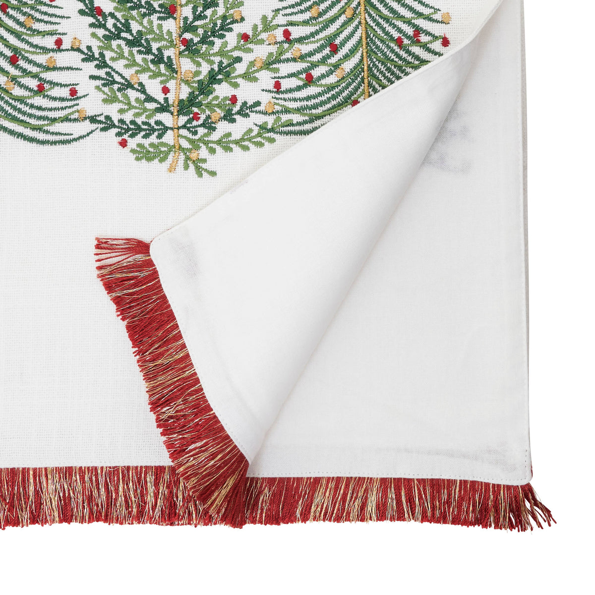 Embroidered Christmas Trees Table Runner: Ivory / 13"x72"