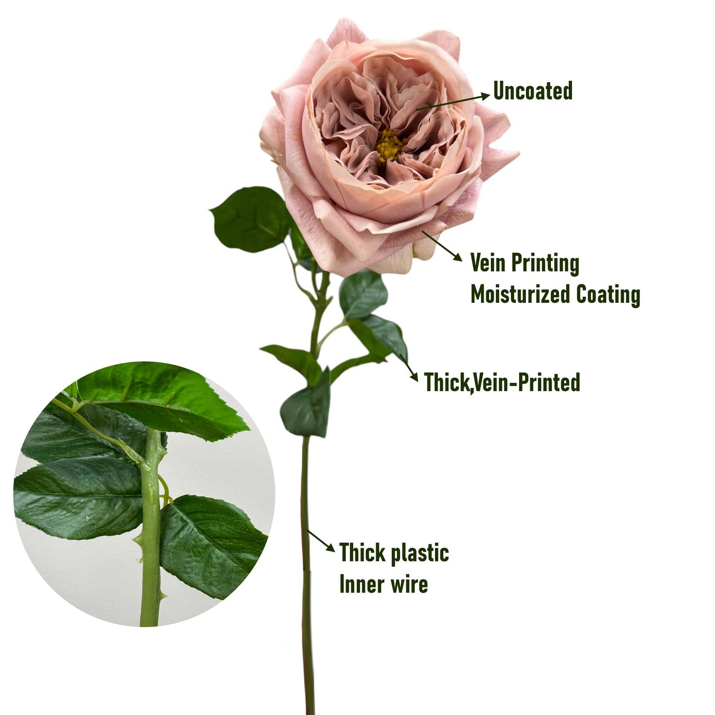 27"-Lux Faux Juliet Rose-Moisturizing Finish-5"Bloom: Rich Red
