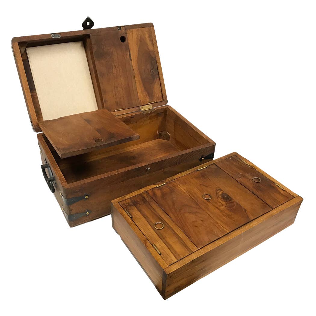 Teak Wood Captain's Writing Chest