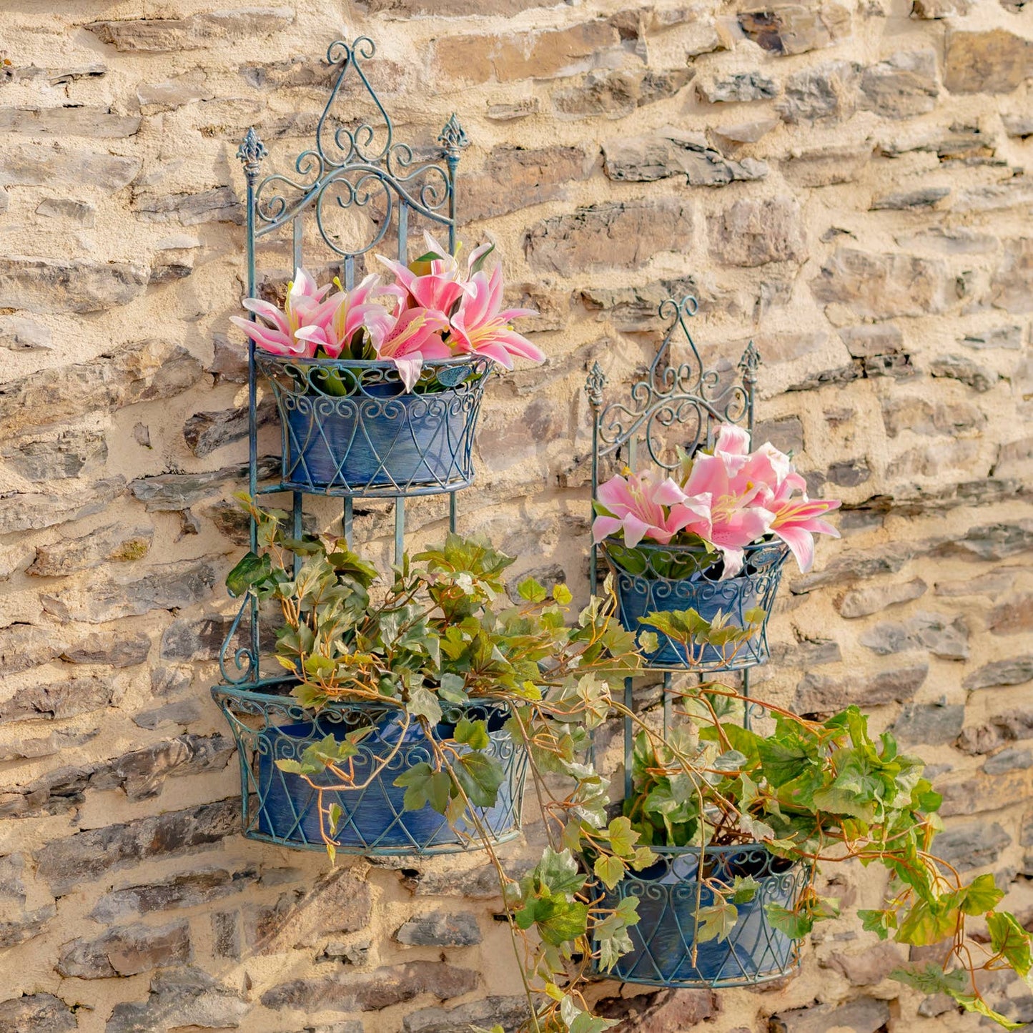 Dual Wall Hanging Planters with Removable Baskets: Antique White