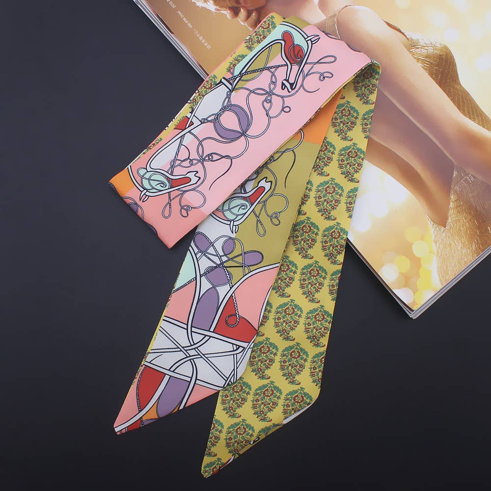 Equestrian Horse Ribbon Scarf and Round Orange Gift Box: Green