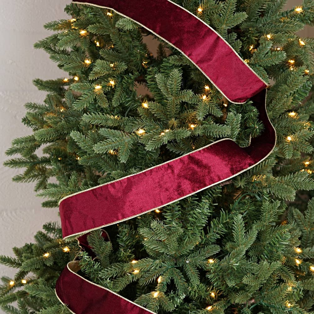 R32941-Wired Ribbon-Burgundy Velvet w. Gold back (2.5inW)