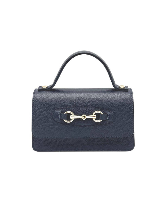 Women's Genuine Leather Handbag with Chain, Made in Italy, art. 112569New: Dark Blue