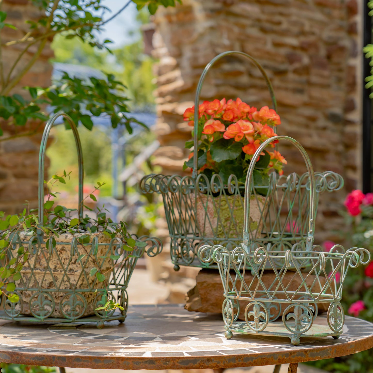 Decorative Garden Baskets Metal Wire- 3PC/Set - Options: Verdi Green