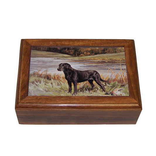 Labrador Retriever with Duck Decorative Solid Wood Boxes: Wood and glass / Small