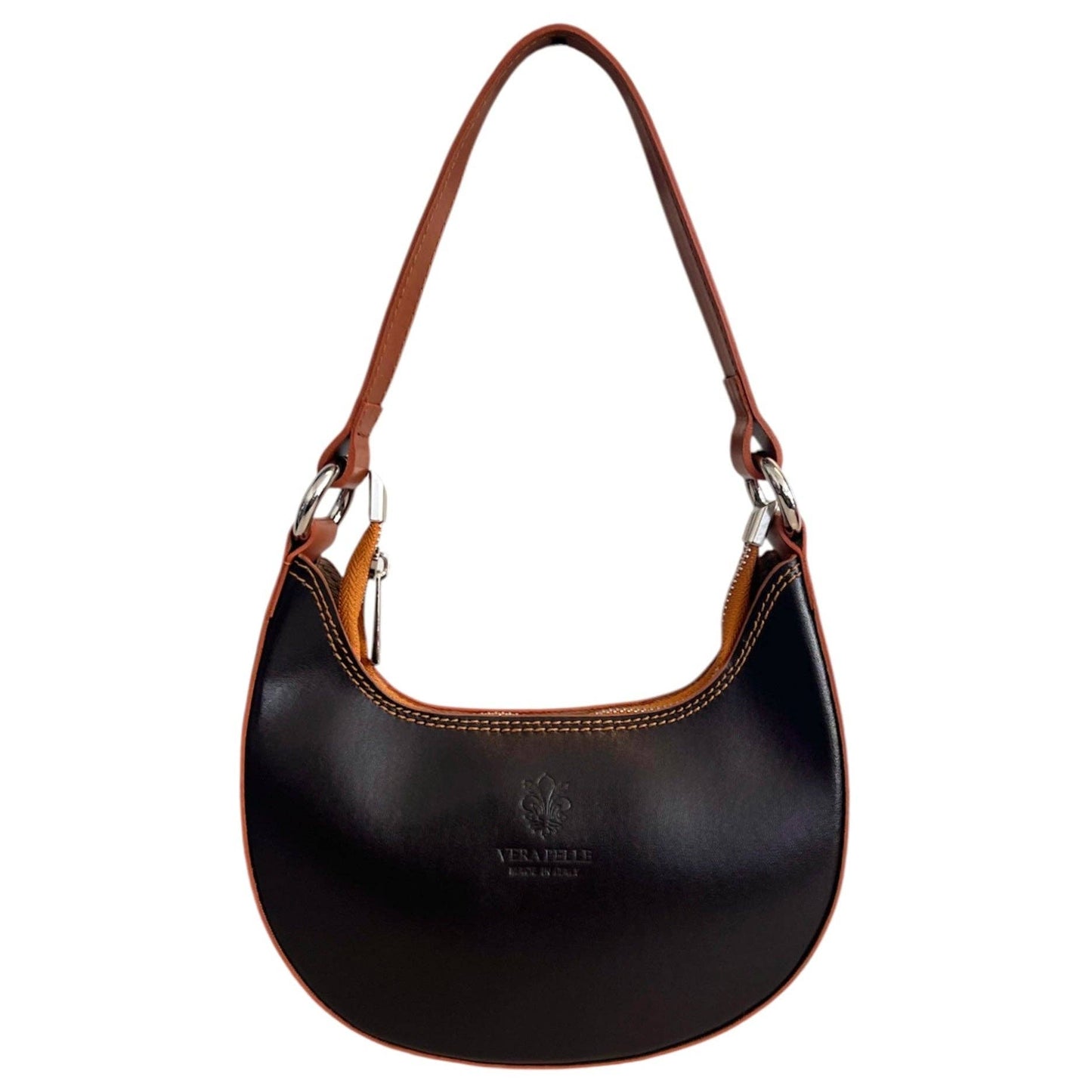 Modarno Women's Handbag with Removable Handle Bicolor in Genuine Cowhide Leather 21x5x12 cm: Sable