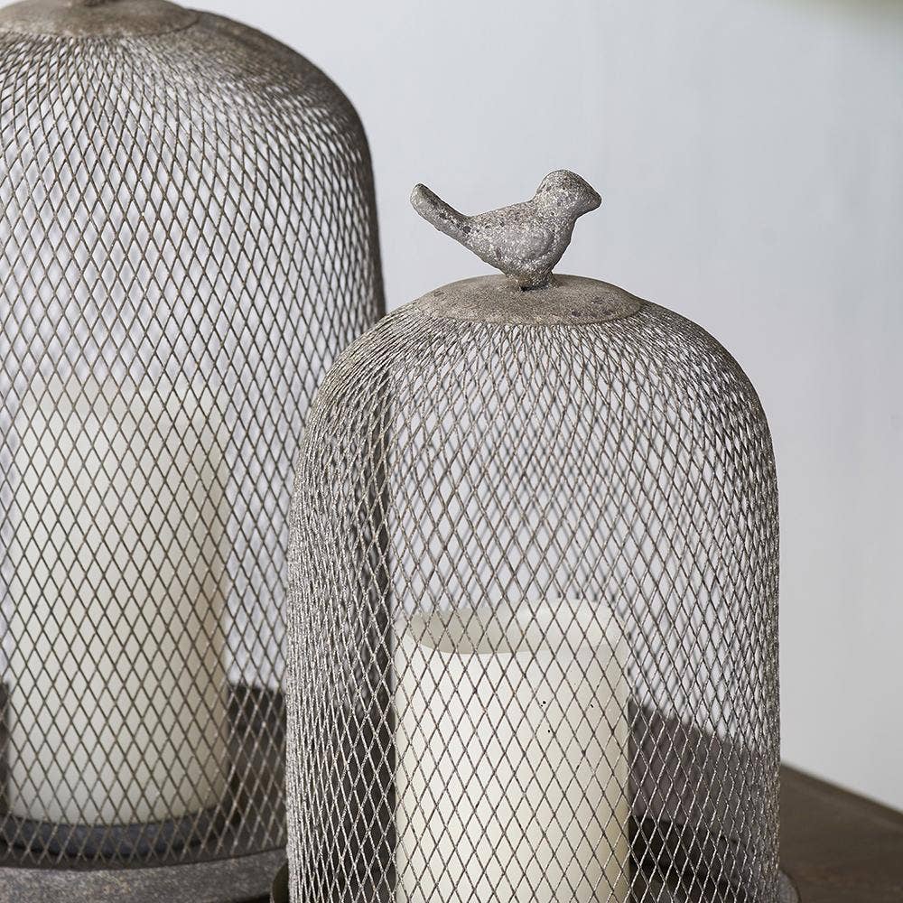 S/2 Sparrow Antique Mesh Candle Holders - Gray