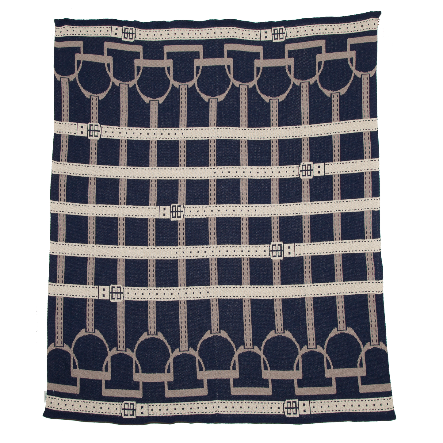 Cotton Sustainable Knit Throw Blanket - Equestrian Stirrup: Beige