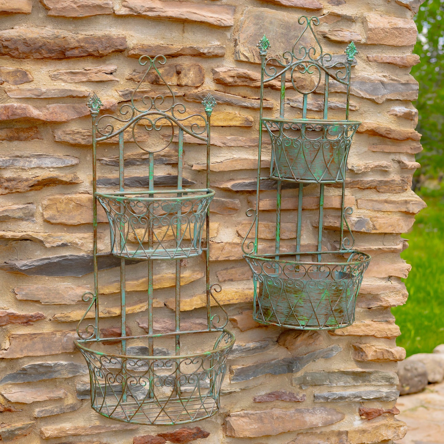 Dual Wall Hanging Planters with Removable Baskets: Antique White