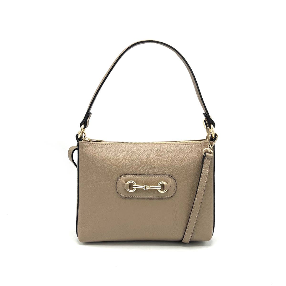 Genuine leather shoulder bag with crossbody strap, Made in Italy, art. 112660: Black