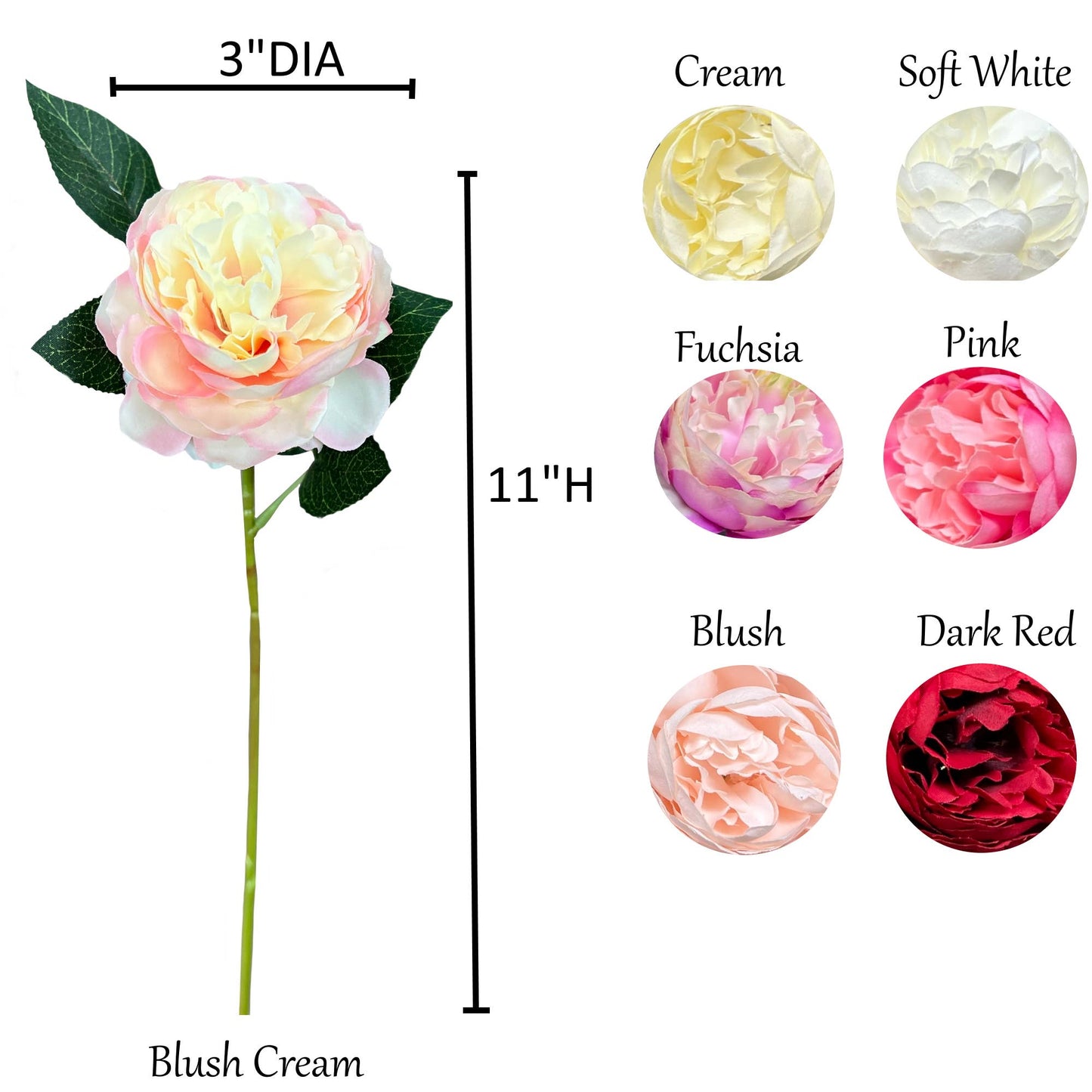 11" Artificial Cabbage Peony stem: Soft White