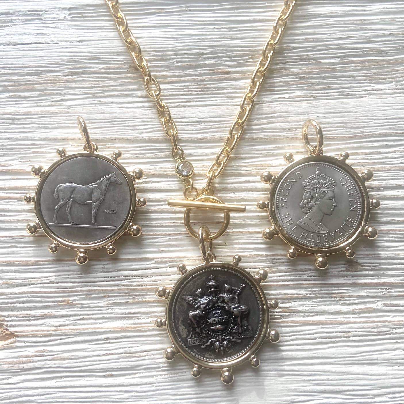 Coin necklace french medallion jewelry  boutique salon: Horse