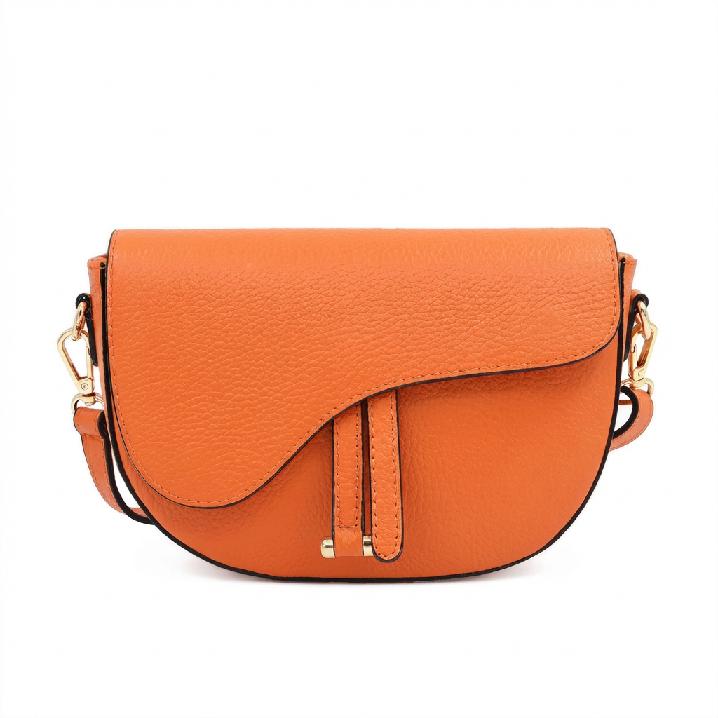Genuine Leather Saddle Crossbody Bag – Made in Italy: Arancione