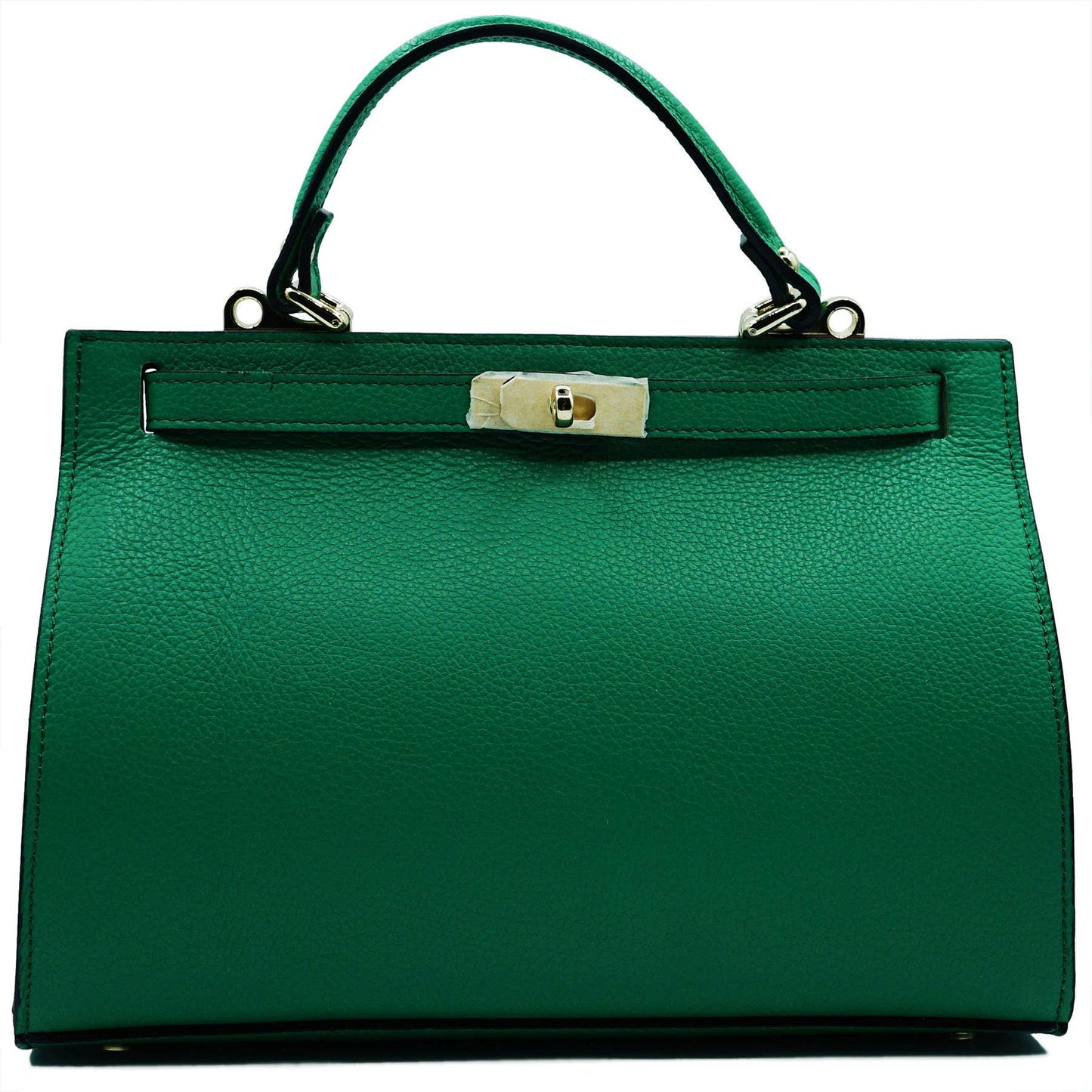 Large genuine leather handbag with shoulder strap: Verde