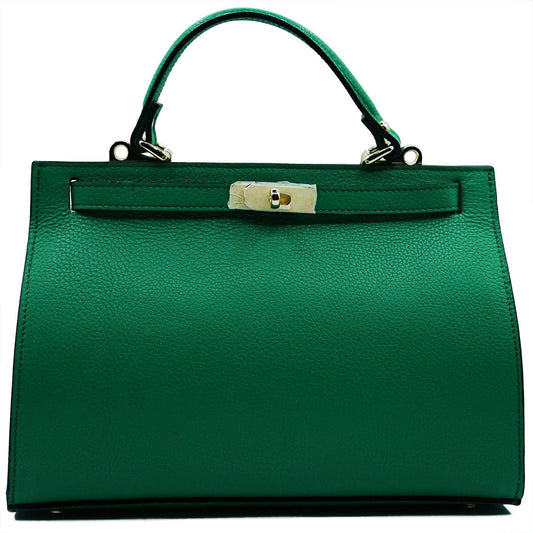 Large genuine leather handbag with shoulder strap: Verde