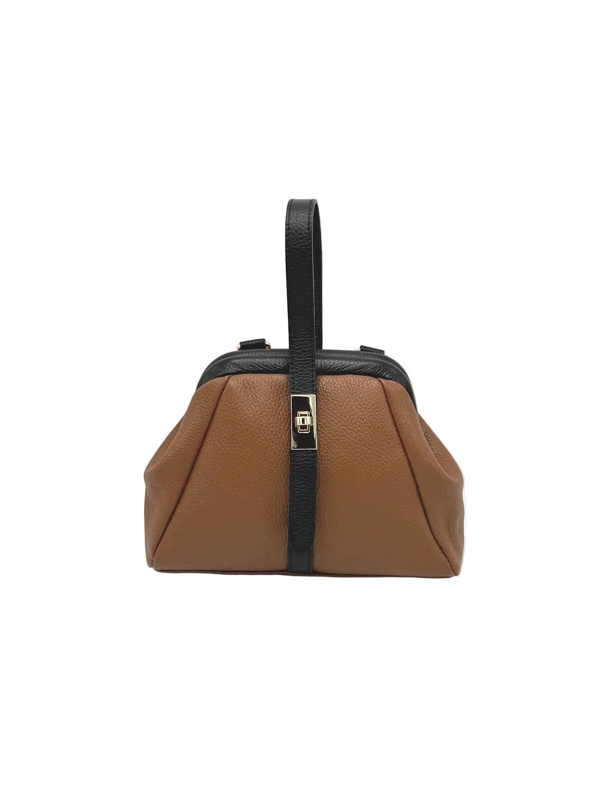 Mini Leather Top-Handle Bag with Detachable Strap, Made in Italy, art. 112746: Beige1