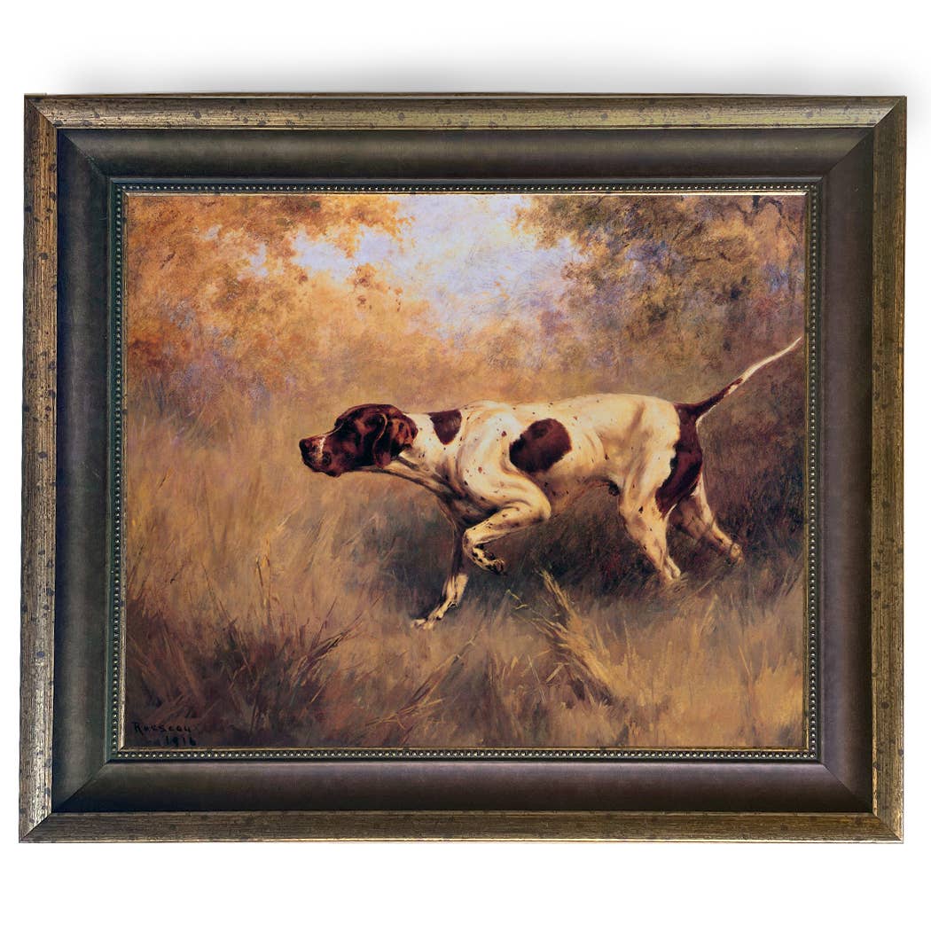 On Point English Pointer Framed Painting Print | Wall Art: Wide Distressed Black/Copper-Bead / 5" x 6"