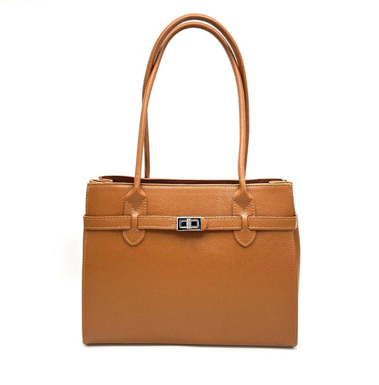 Genuine leather shoulder bag, Made in Italy, art. 112429: Camel