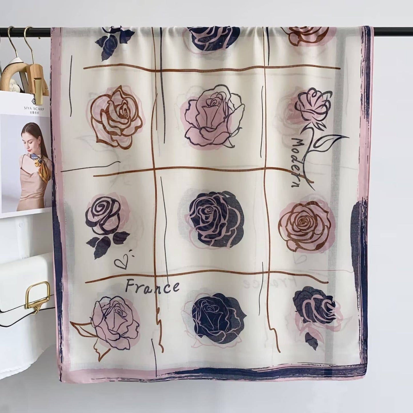 Pink / White Scarf – Flower Sketch Collection